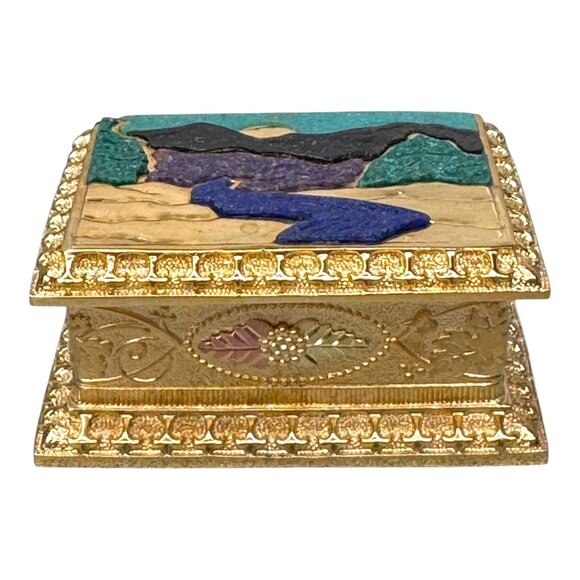 Black Hills Gold Collectible No. 3 Trinket Jewelry Box Mountains Inlaid Gemstone - Picture 2 of 11